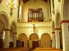 Interior view facing west towards the organ and loft