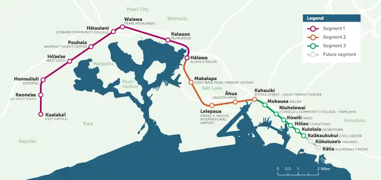 Schematic route map for Honolulu Rail Transit