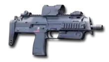 MP7A1 (note the safety trigger) with a Zeiss RSA reflex red dot sight.