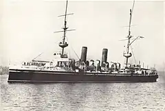 HMS Juno. The cruiser equipped with wireless and commanded by Captain H.B. Jackson during the Summer Manoeuvres of 1899.