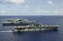 JS Ise alongside USS America and HMS Queen Elizabeth on 24 August 2021.