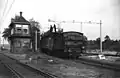 NS 7103 during the electrification of the shunting yard in Susteren. (1948)