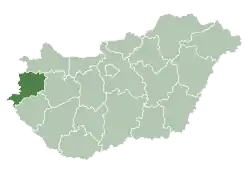 Map of Hungary highlighting Vas County