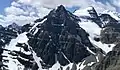 Haddo Peak (centered) seen from summit of Fairview Mountain. Mt. Aberdeen and Mt. Lefroy to right.