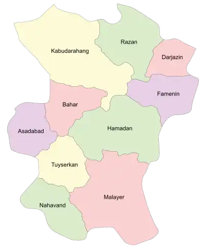 Location of Razan County in Hamadan province