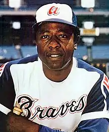 Hank Aaron wearing an Atlanta Braves uniform in 1974