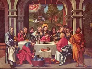 The Lutheran Hans Leonhard Schäufelein shows only Christ with a halo in this Last Supper of 1515.