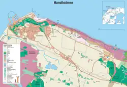 Map of Hanstholm. From the brochure "Vandreture nr. 118. Hanstholmen", opdated January 2005, published by the Danish Forest and Nature Agency