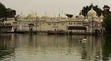 Hanumantal Bada Jain Mandir, Jabalpur, from across Hanumantal Lake