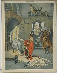 Finding that the slipper fits, educational poster by Hans Printz, 1905