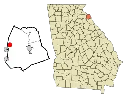 Location in Hart County and the state of Georgia