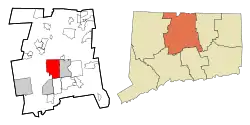 West Hartford's location within Hartford County and Connecticut