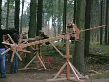 Reconstructed Roman artillery pieces are used to locate the most likely position of Roman artillery during the battle at the Harzhorn by firing marked projectiles into the historical impact zones.