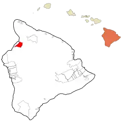 Location in Hawaii County and the state of Hawaii