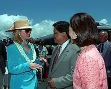 Image 14US First Lady Hillary Clinton wearing straw hat, 1995 (from 1990s in fashion)