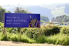 Welcome sign just south of Hay-on-Wye