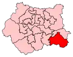 A very large constituency. It consists of the eastern portion of the county. It also includes the entirety of a second, smaller county, located to the east of the larger county.