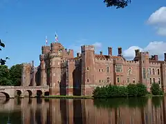 Herstmonceux Castle with Attached Bridges to North and South and Causeway with Moat Retaining Walls to West