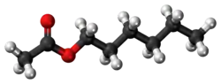 Ball-and-stick model of the hexyl acetate molecule