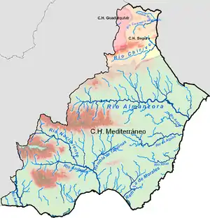 Rivers of Almería. The Andarax is at bottom center.