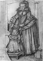 Drawing of Elizabeth Stuart, Electress Palatine, and her son Frederick Henry, probably for an engraving