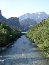 Hinterrhein river with Hohenrätien in the background