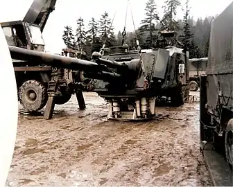 Turret removed from the tank hull for maintenance