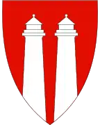 Coat of arms of Hisøy municipality from 1881 until 1992, which showed both Torungen lighthouses