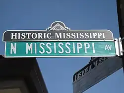 Historic Mississippi business district street sign topper in the Boise Neighborhood