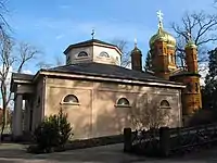 The Fürstengruft from the west, showing the Russian Orthodox Chapel behind it