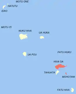 Location of the commune (in red) within the Marquesas Islands