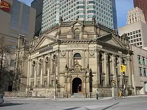 Exterior of the Great Hall at the Hockey Hall of Fame, housed inside of a former bank building