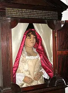 Funerary effigy of Sarah Hare, who died in 1744,  Holy Trinity church, Stow Bardolph, Norfolk