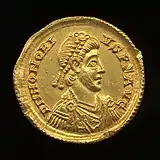 Gold coin of Emperor Honorius from Hoxne Hoard, England, 4th-5th centuries AD