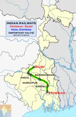 Hool Express (Howrah–Siuri) route map