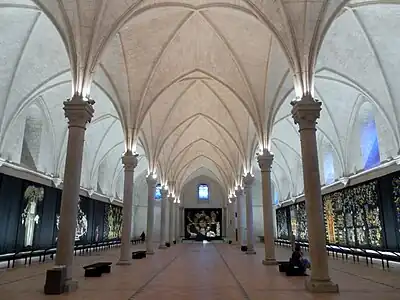 Angevin Gothic vaults and columns in the Hopital-St-Jean in Angers