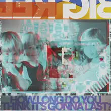 An edited and collaged artwork featuring a photograph of the younger selves of Aaron Dessner, Bryce Dessner and Jessica Dessner with their late grandmother Stella