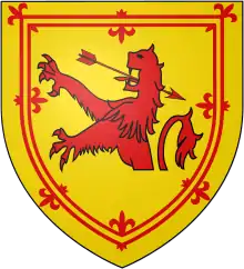 Thomas Howard's augmentation, a modified version of the Royal coat of arms of Scotland with an arrow through the lion's mouth.