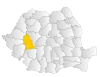 Map of Romania highlighting Hunedoara County