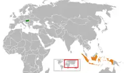 Map indicating locations of Hungary and Indonesia