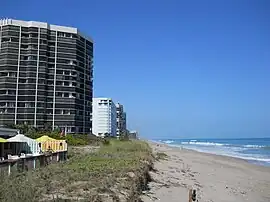 Looking north along the beach from Shuckers Restaurant, 9800 South Ocean Drive