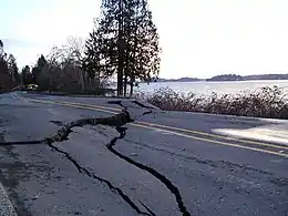 Image 2State Route 302 after the Nisqually earthquake (from Geology of the Pacific Northwest)