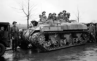 Infantry of the 53rd (Welsh) Division in a Ram Kangaroo of the 49th Armoured Personnel Carrier Regiment, on the outskirts of Ochtrup, Germany, 3 April 1945