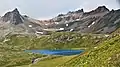 Pilot Knob right of center, Golden Horn to left, above Ice Lake Basin.