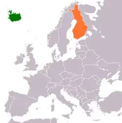 Map indicating locations of Iceland and Finland