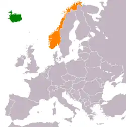 Map indicating locations of Iceland and Norway