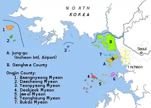 Divisions of Ongjin are numbered