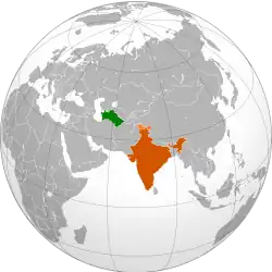 Map indicating locations of Turkmenistan and India