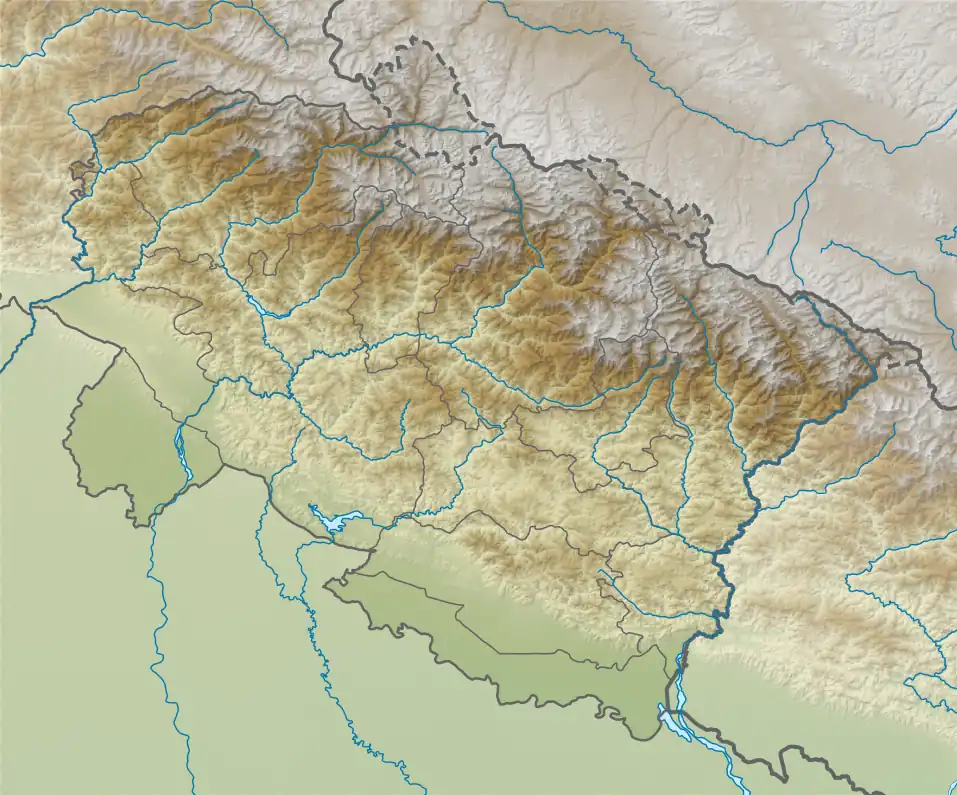 Location of Bhimtal Lake within Uttarakhand