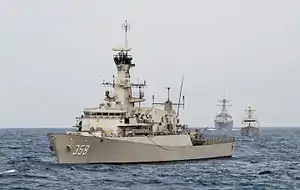 Indonesian corvette KRI John Lie (358) at sea in August 2015